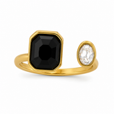 Gold Black & White Gemstone Ring Minimalist Adjustable Open Band ring