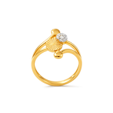 Contemporary Golden Ring with Textured Disc & Crystal Detail