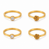Classic Gold Color Crystal & Flower Ring Set for Girls & Women
