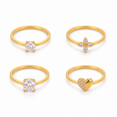 Stylish Golden colour Rings Four Unique Designs on White Background