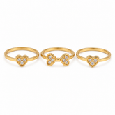 Elegant Everyday Golden color Heart & Bow Ring Combo