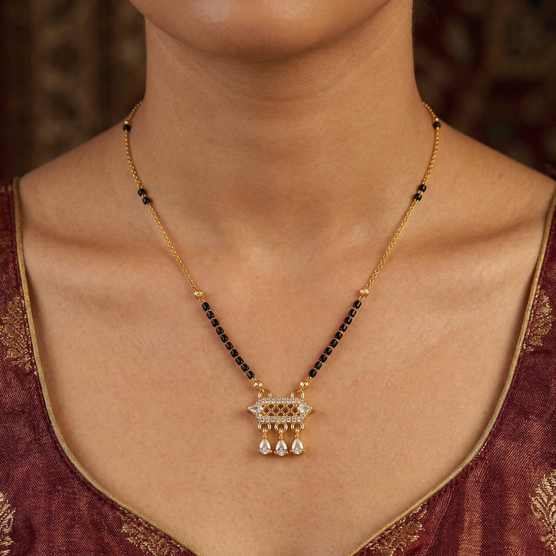 Elegant Indian Mangal sutra with Hanging CZ Charms