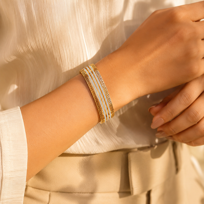 Buy Trending Multilayer Diamond work solid bracelet for women