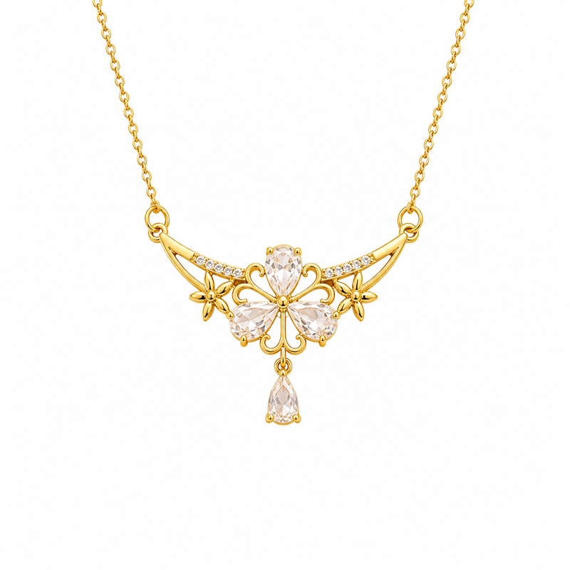 Buy Trending Gold Floral Cluster and Teardrop CZ Pendant Necklace for women