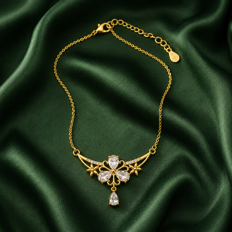 Buy Trending Gold Floral Cluster and Teardrop CZ Pendant Necklace for women