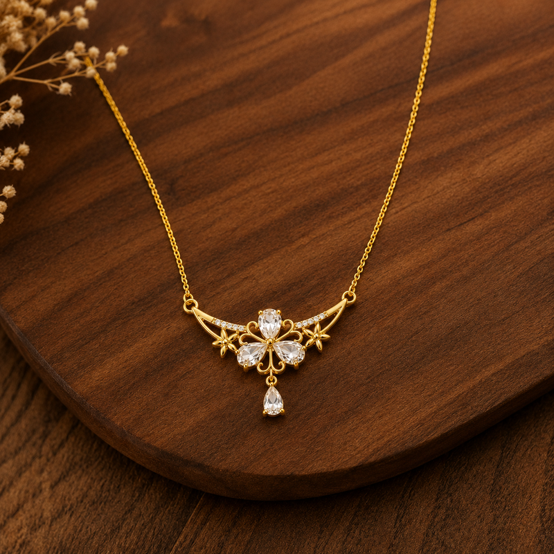 Buy Trending Gold Floral Cluster and Teardrop CZ Pendant Necklace for women