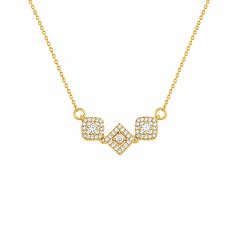 Buy Geometric Halo and Diamond-Shape CZ Pendant Necklace for women