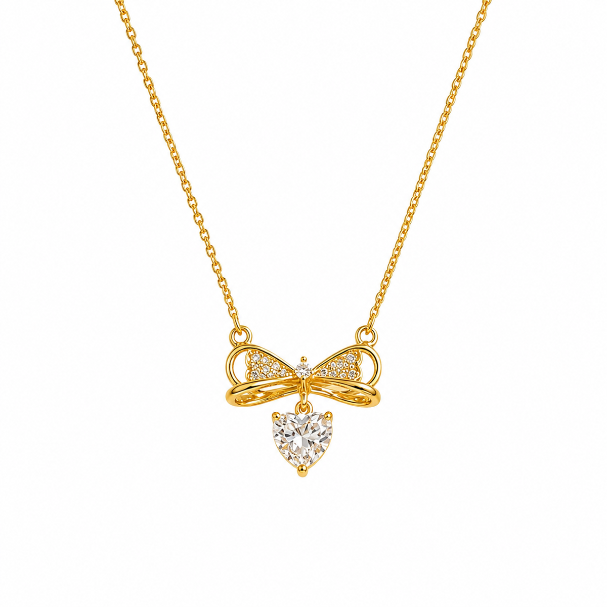Buy Trending Gold Bow and Heart CZ Pendant Necklace For girl or women
