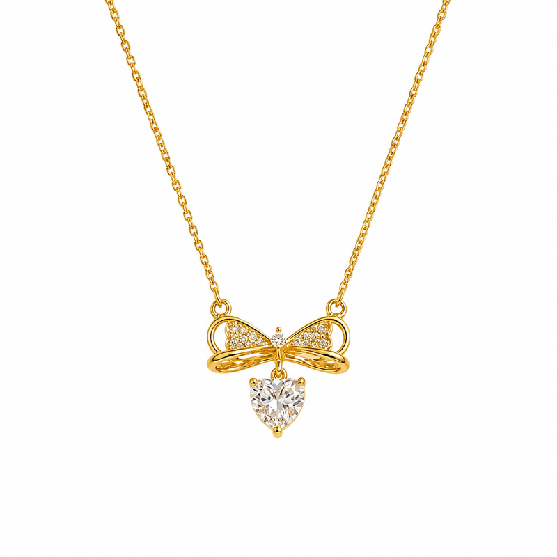 Buy Trending Gold Bow and Heart CZ Pendant Necklace For girl or women