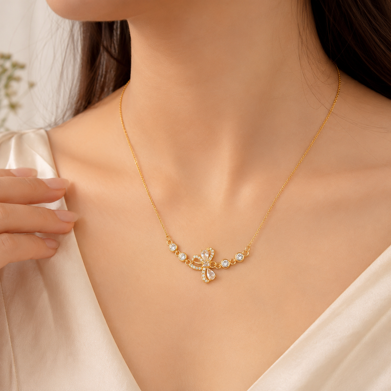 Buy Sparkling CZ Crystal Bezel Ribbon Jewelry Gift For women