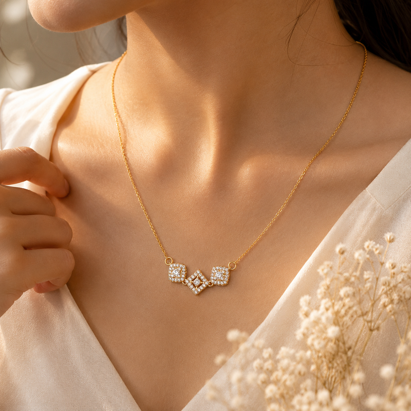 Buy Geometric Halo and Diamond-Shape CZ Pendant Necklace for women