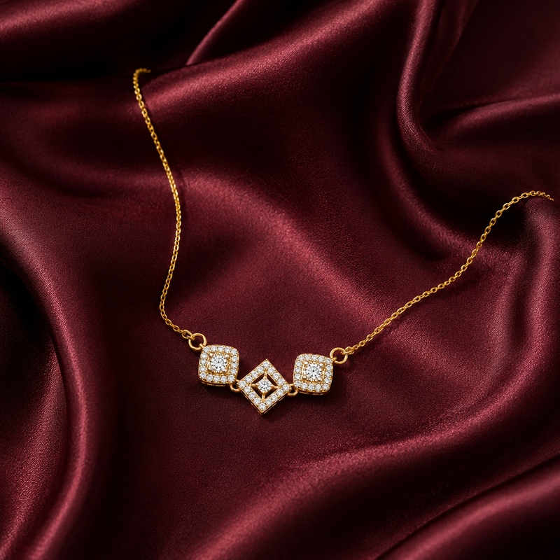 Buy Geometric Halo and Diamond-Shape CZ Pendant Necklace for women