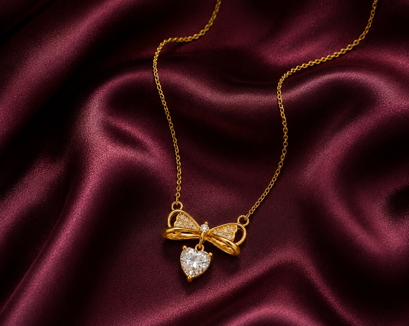 Buy Trending Gold Bow and Heart CZ Pendant Necklace For girl or women