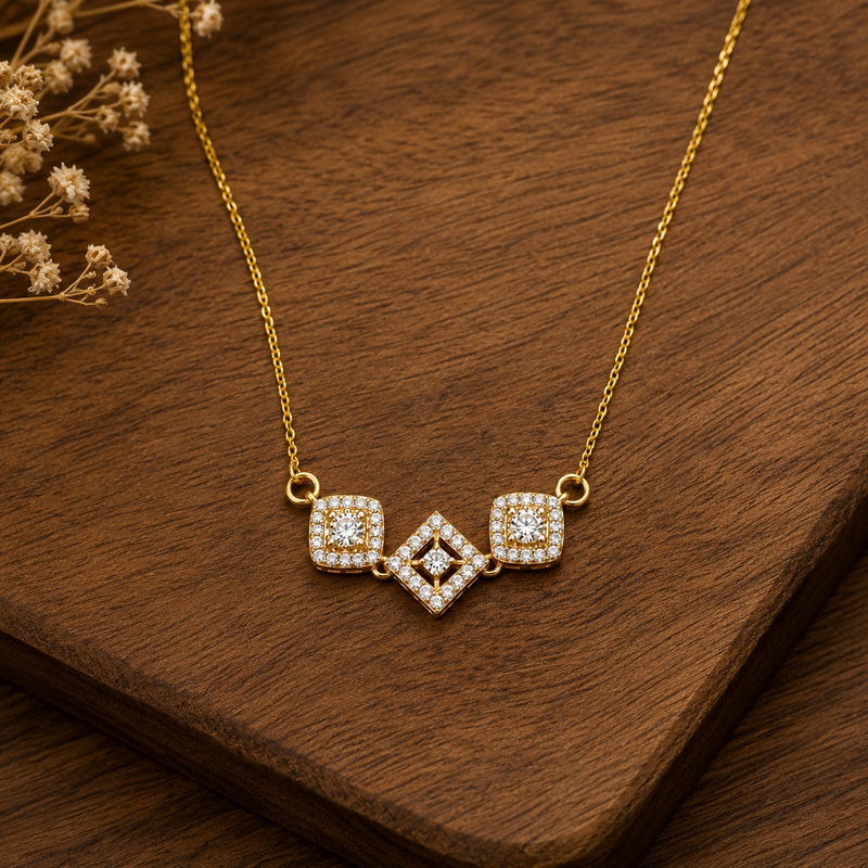 Buy Geometric Halo and Diamond-Shape CZ Pendant Necklace for women