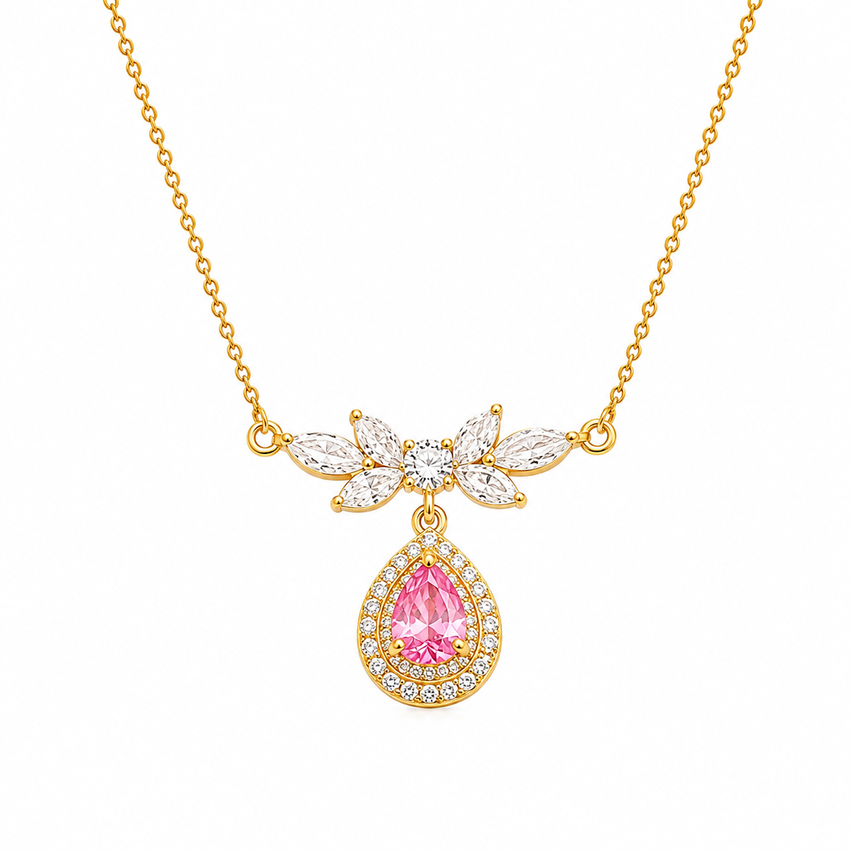 Buy Elegant Pink Pear-Cut Stone Gold Pendant Necklace for women