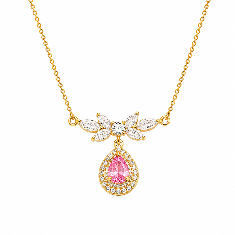 Buy Elegant Pink Pear-Cut Stone Gold Pendant Necklace for women