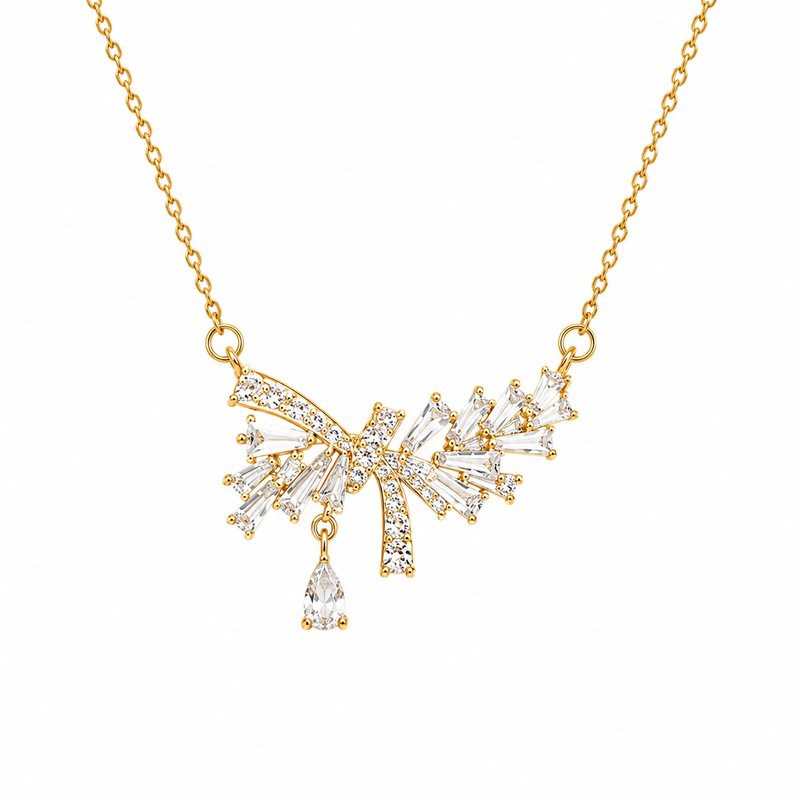 Buy Designer Gold Bow and Droplet CZ Pendant Necklace for women