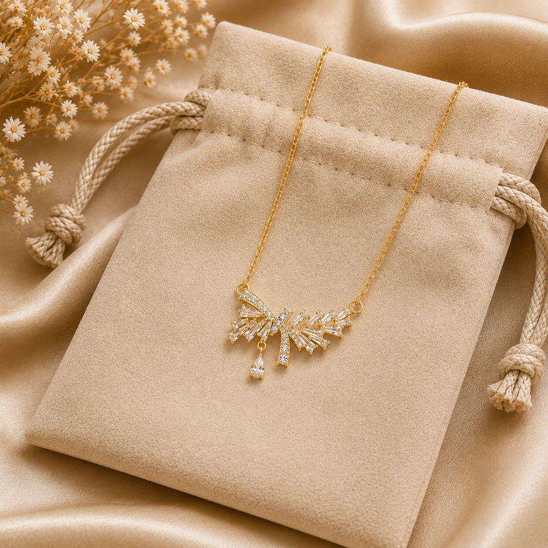 Buy Designer Gold Bow and Droplet CZ Pendant Necklace for women