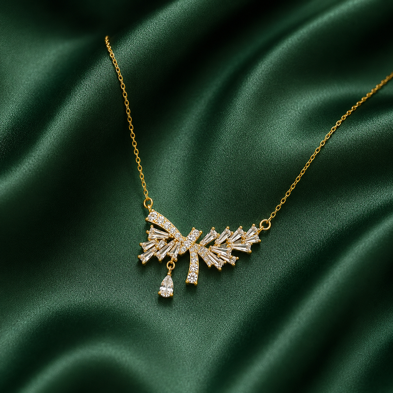 Buy Designer Gold Bow and Droplet CZ Pendant Necklace for women