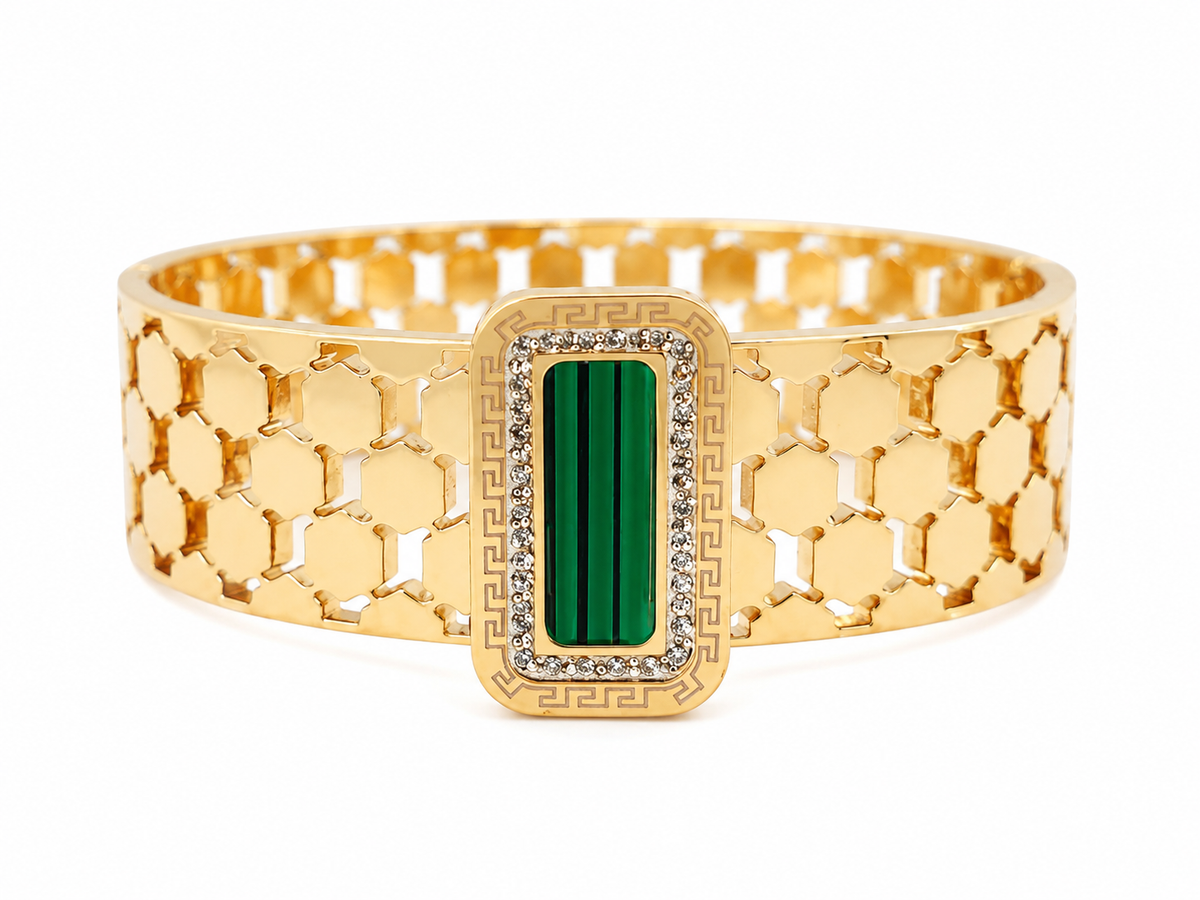 Buy Premium Honeycomb Design Cuff Bracelet with Crystal & Pearl Detailing for women