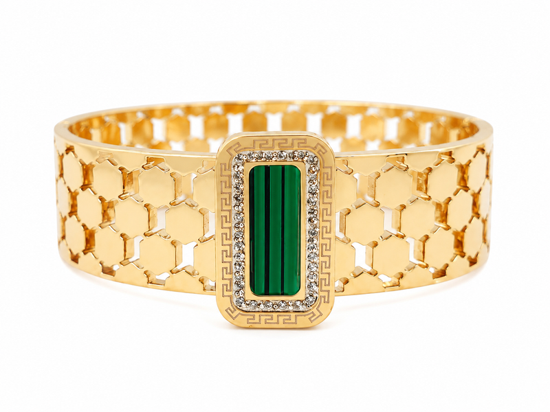 Buy Premium Honeycomb Design Cuff Bracelet with Crystal & Pearl Detailing for women