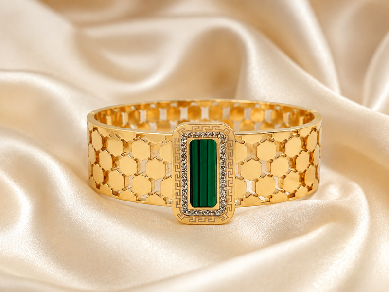 Buy Premium Honeycomb Design Cuff Bracelet with Crystal & Pearl Detailing for women