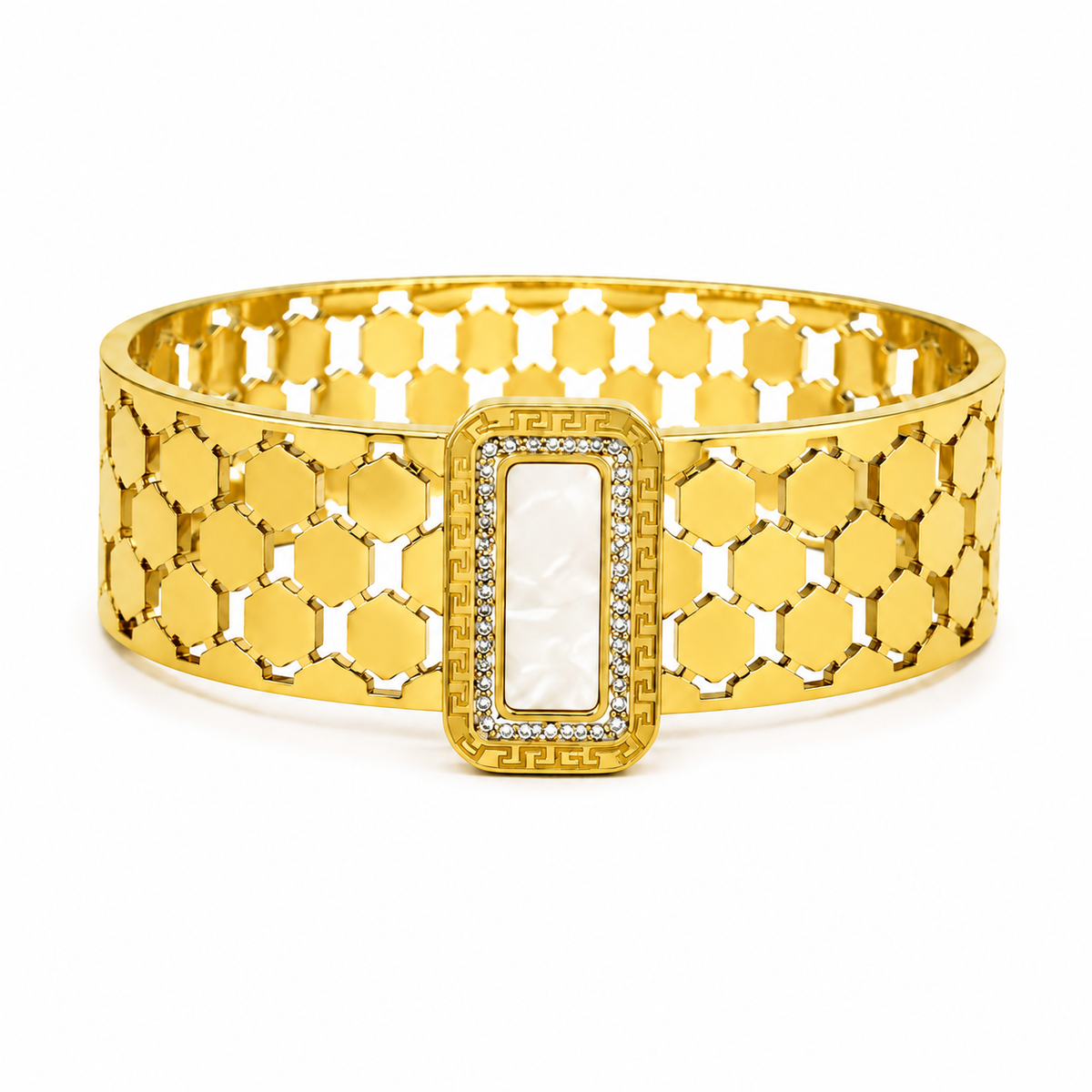 Buy Premium Honeycomb Design Cuff Bracelet with Crystal & Pearl Detailing for women
