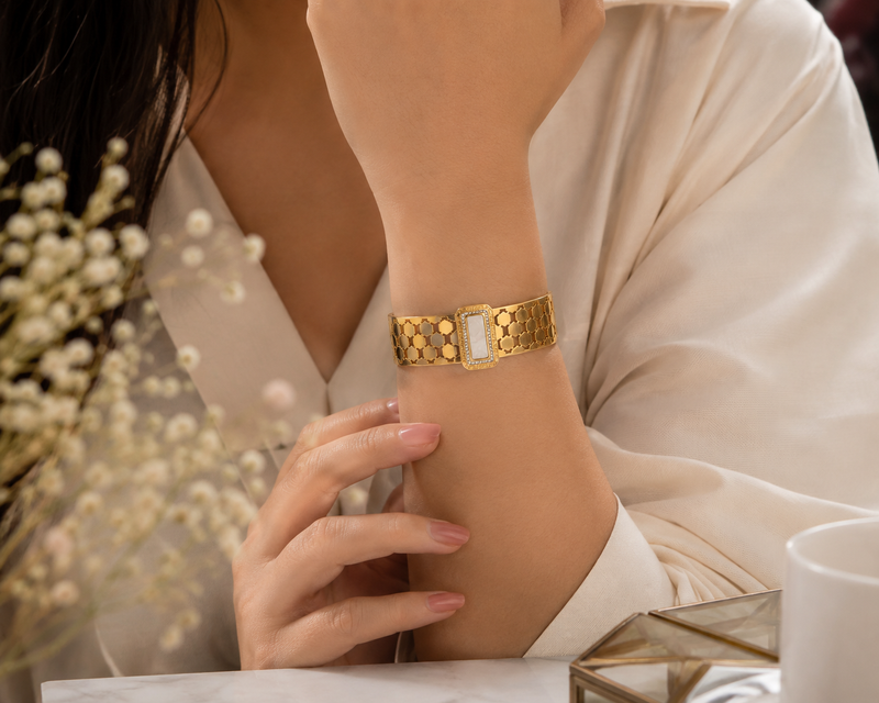 Buy Premium Honeycomb Design Cuff Bracelet with Crystal & Pearl Detailing for women