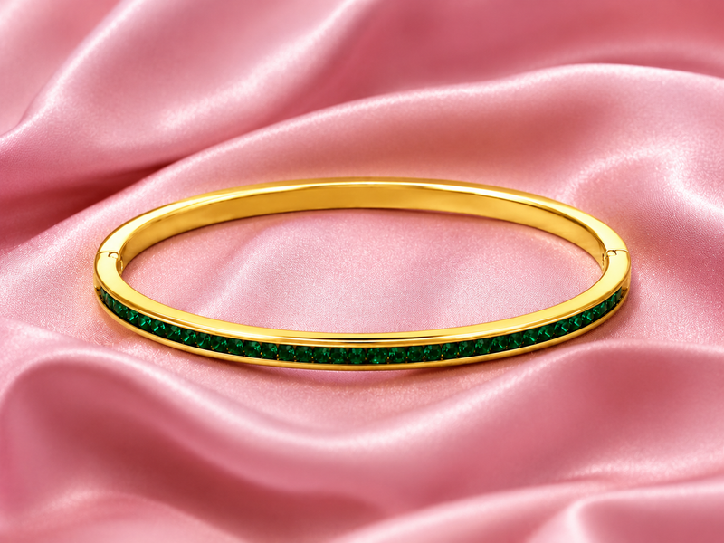Buy Women’s Gold Plated Anti Tarnish Bracelet with Green Stones