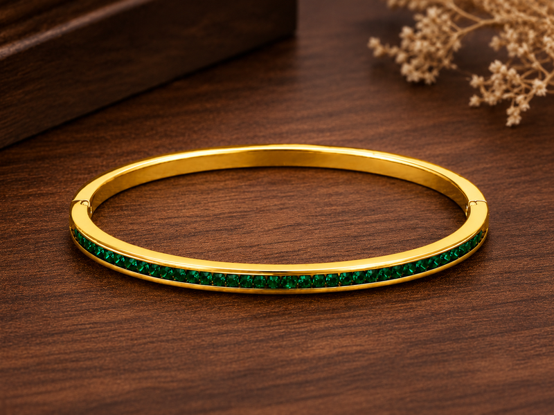 Buy Women’s Gold Plated Anti Tarnish Bracelet with Green Stones