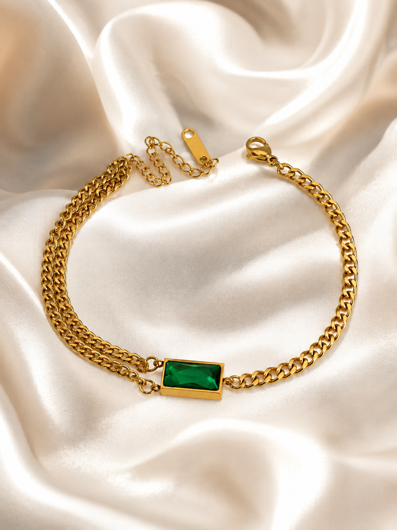 Buy Green Color Diamond Work Multilayer Bracelet For Women