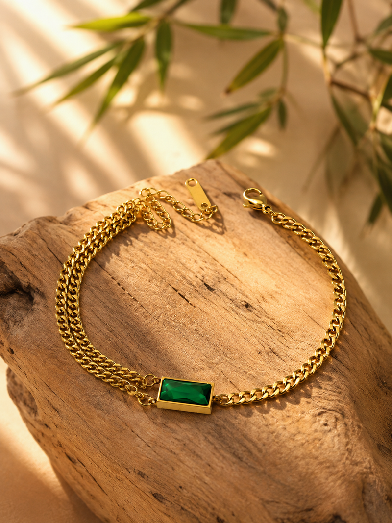 Buy Green Color Diamond Work Multilayer Bracelet For Women