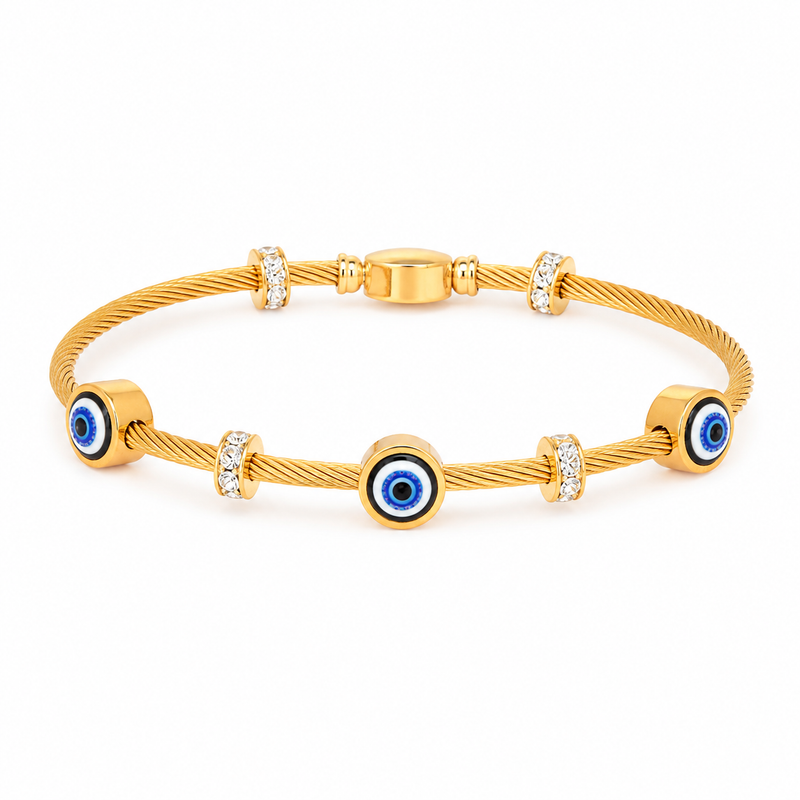 Anti Tarnish Evil Eye Bracelet for Women | Gold Plated Adjustable Bracelet with Crystal Beads |