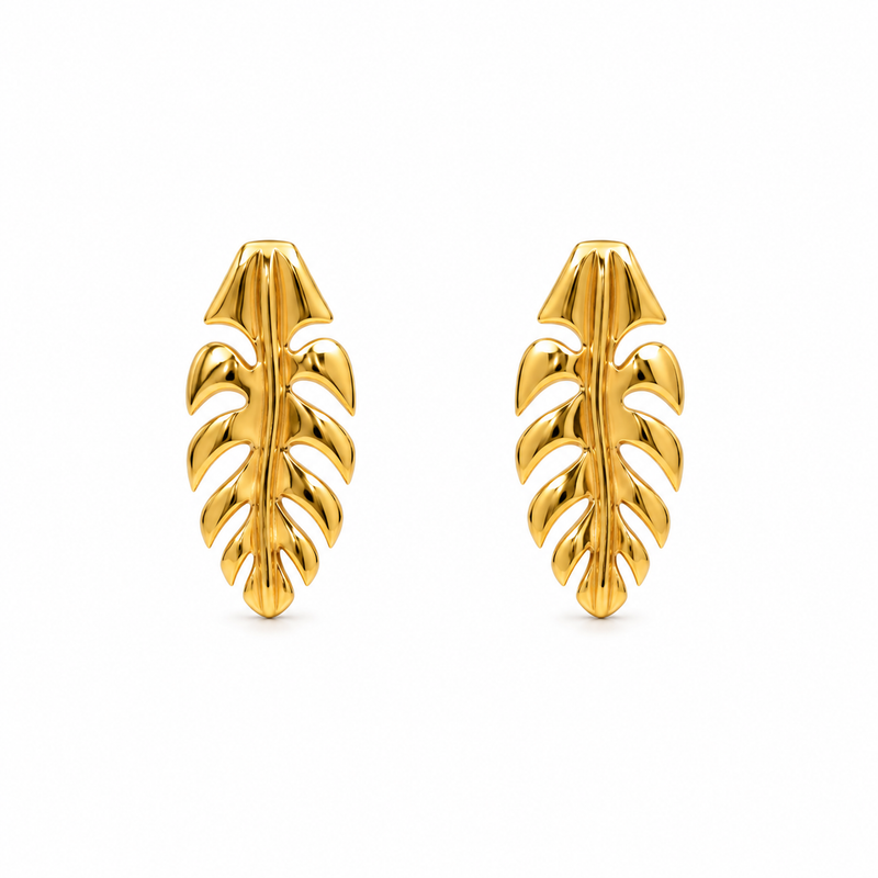 Buy Designer Golden Tropical Leaf Stud Earrings
