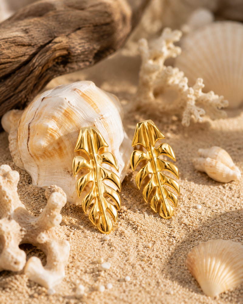 Buy Designer Golden Tropical Leaf Stud Earrings