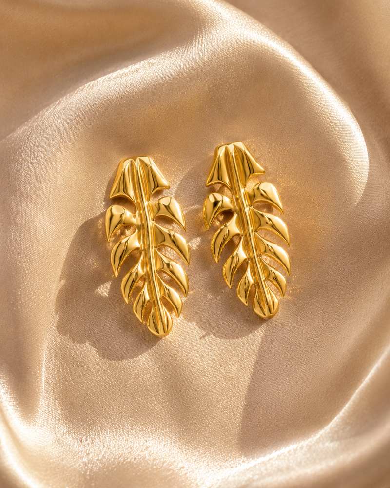 Buy Designer Golden Tropical Leaf Stud Earrings