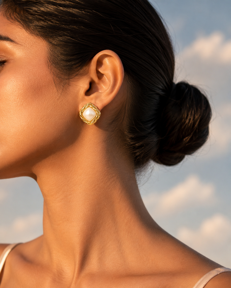 Buy trending Luxury Pearl Square Stud Earrings