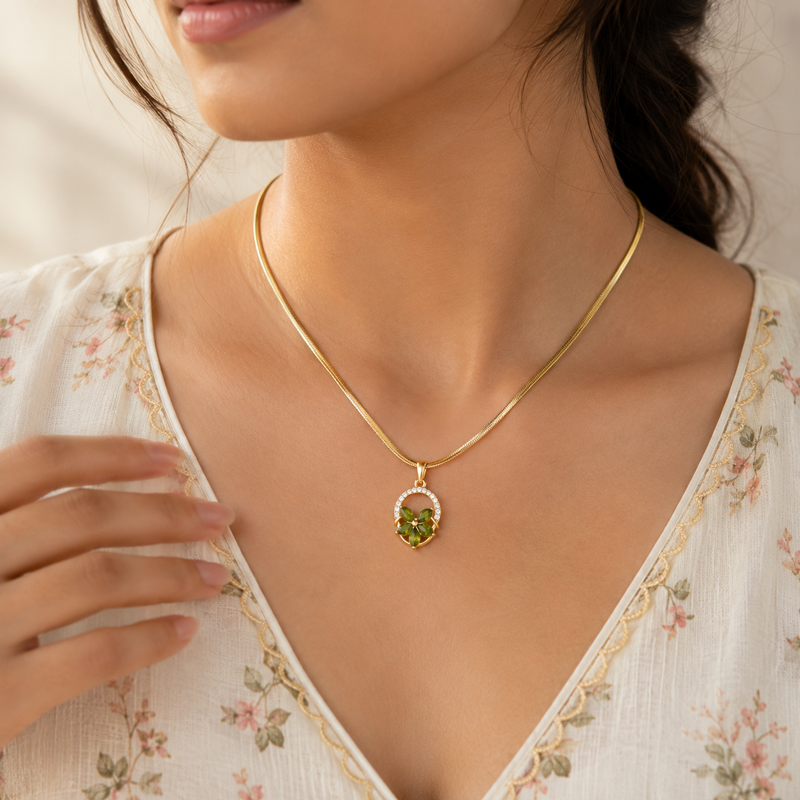 Buy Flower pattern Green color Chain Pendent For Women