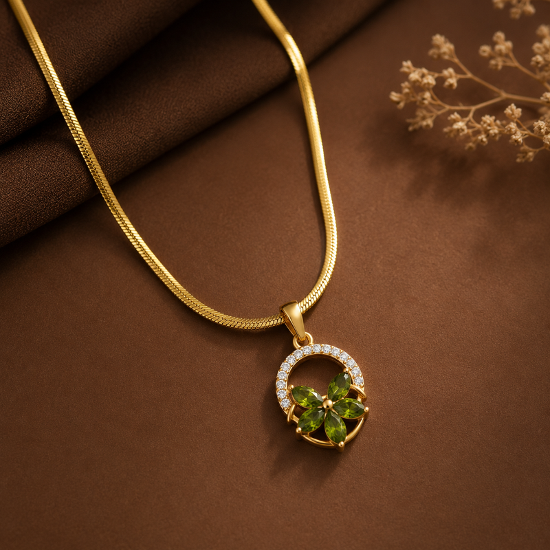 Buy Flower pattern Green color Chain Pendent For Women