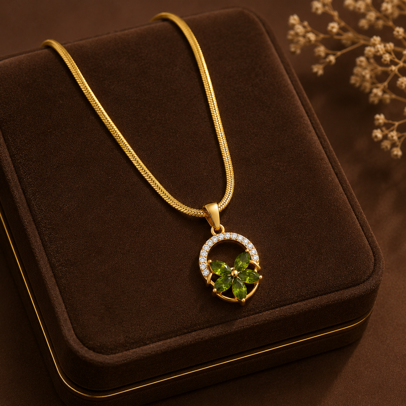 Buy Flower pattern Green color Chain Pendent For Women