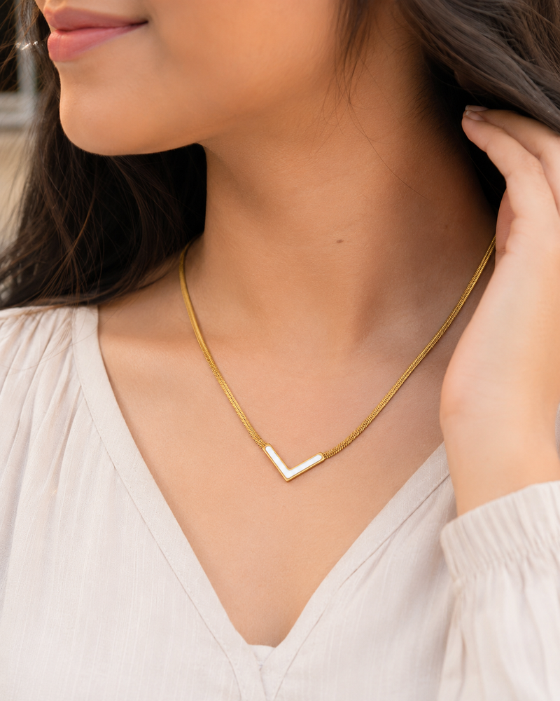 Buy Trending White color V pattern Chain pendant for Women