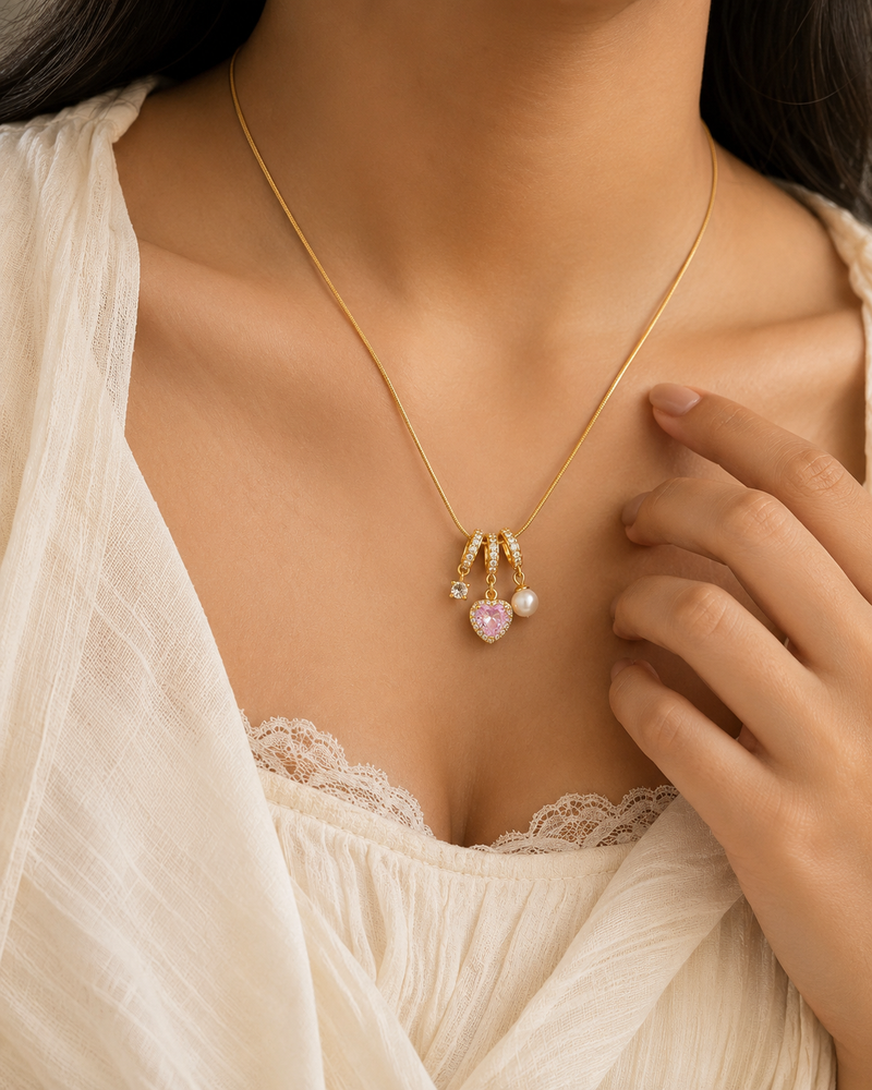 Buy Trending Pink Color Heart Pattern Chain Pendant For women
