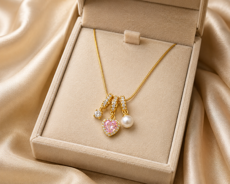 Buy Trending Pink Color Heart Pattern Chain Pendant For women
