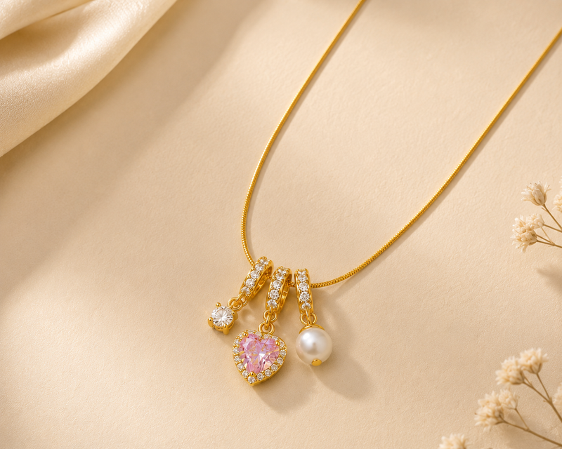 Buy Trending Pink Color Heart Pattern Chain Pendant For women