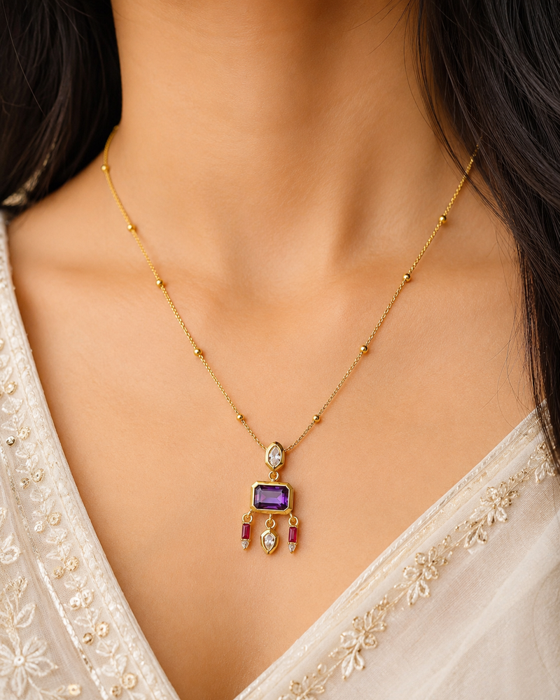 Buy Designer Purple Stone Chain Pendant For Women