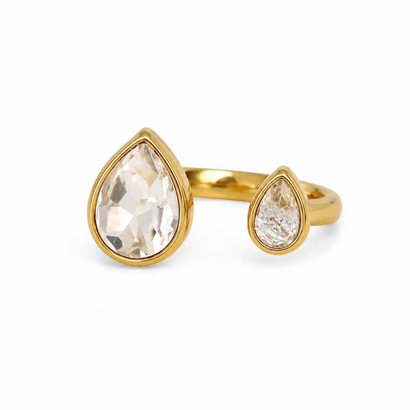 Trending Gold Color Pear Shape Crystal Ring – Modern Open Band Jewelry