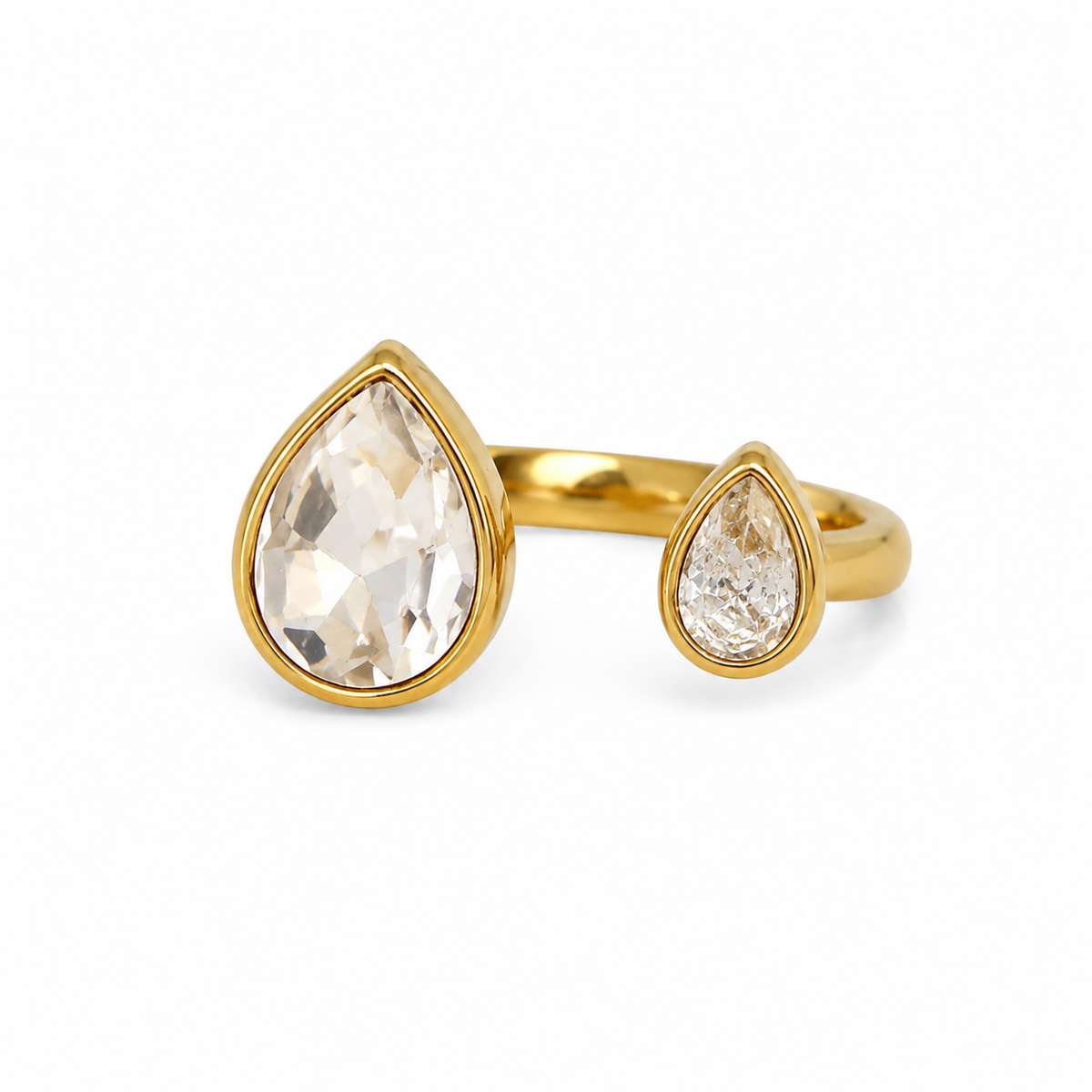 Trending Gold Color Pear Shape Crystal Ring – Modern Open Band Jewelry