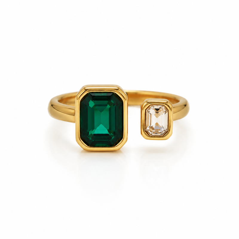 Emerald Duo Open Golden colour Ring