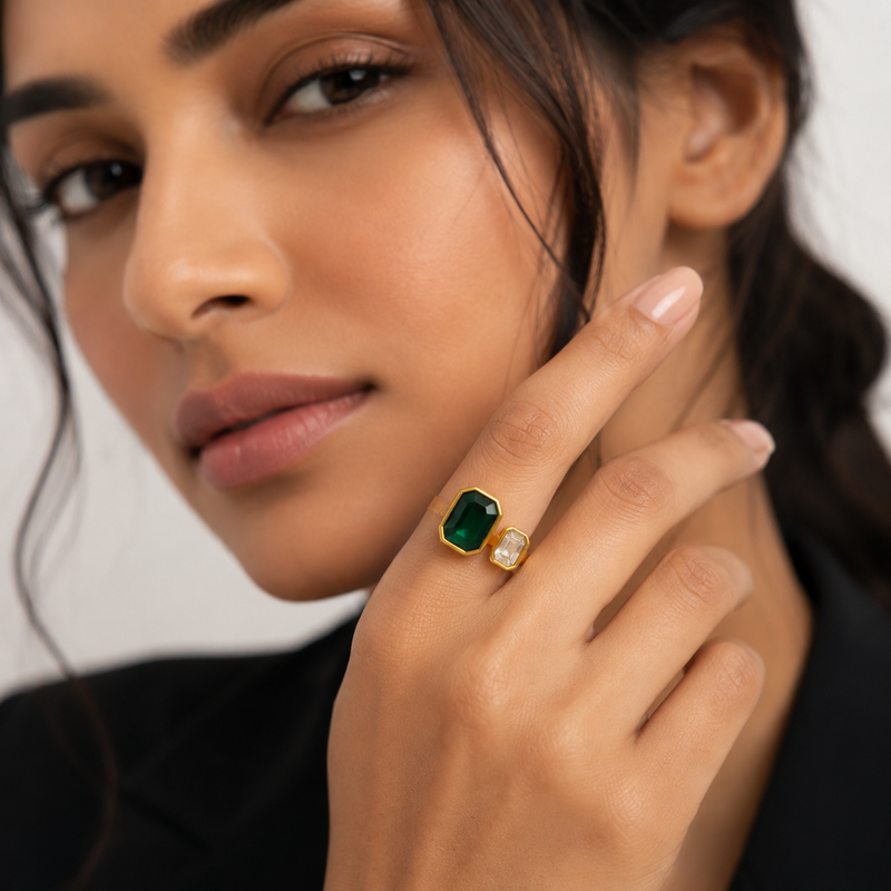 Emerald Duo Open Golden colour Ring