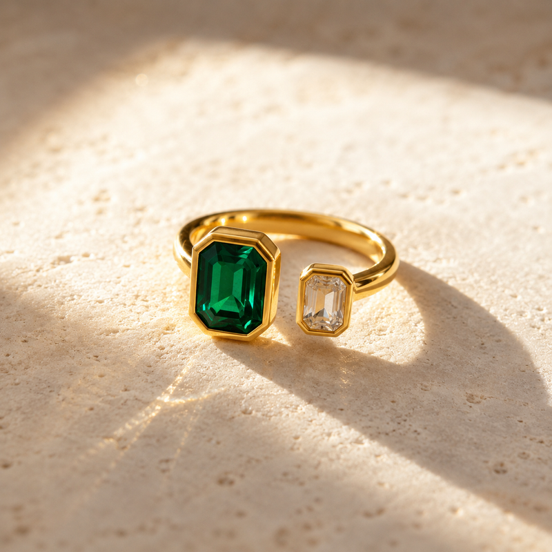 Emerald Duo Open Golden colour Ring